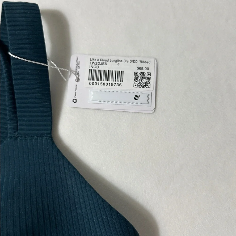 NWT Lululemon Like A Cloud Longline Ribbed Bra size 4 D/DD Indochine Blue - Picture 3 of 4
